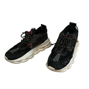Versace Chain Reaction Sneakers Mens 44 Black Mesh Suede Medusa Head